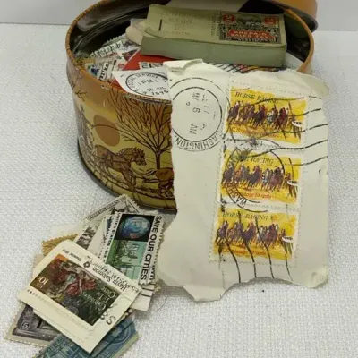 U.S. Postage Stamps & Tin