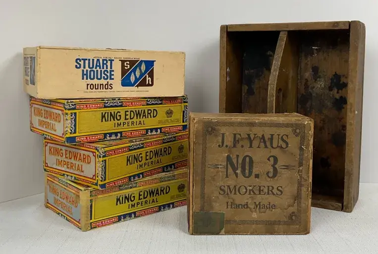 Vintage Cigar Boxes & Wooden Tote