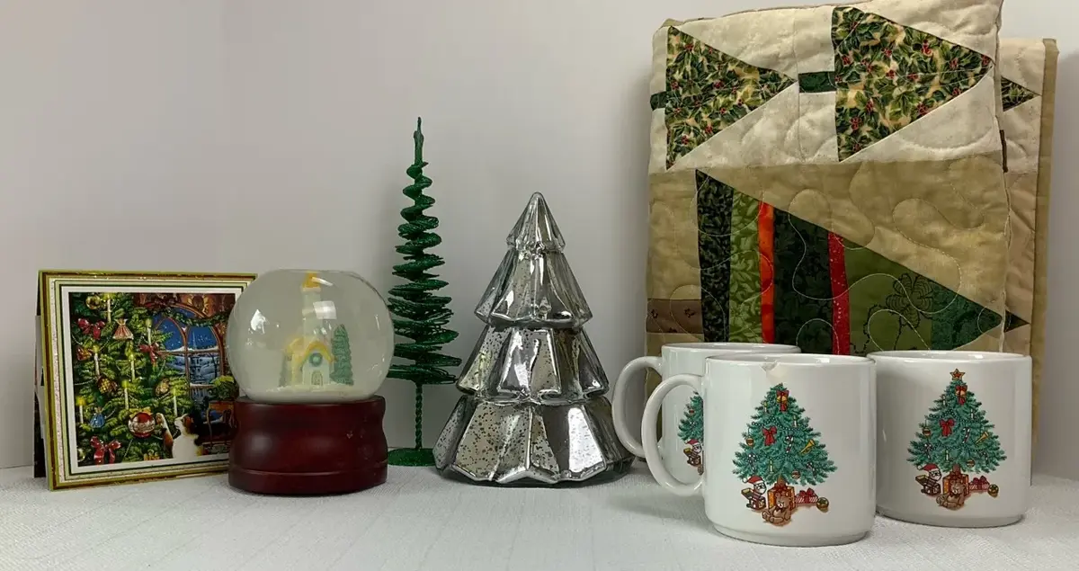 Christmas Tree Quilt Throw & Mercury Glass Decor