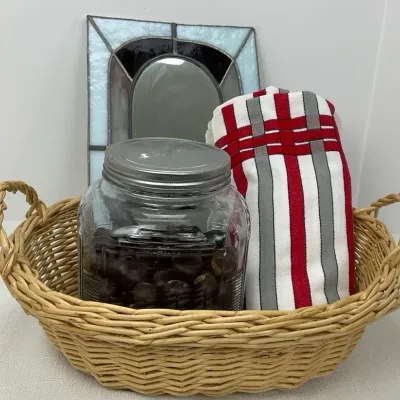 Stained Glass Mirror, Basket & Buckeyes