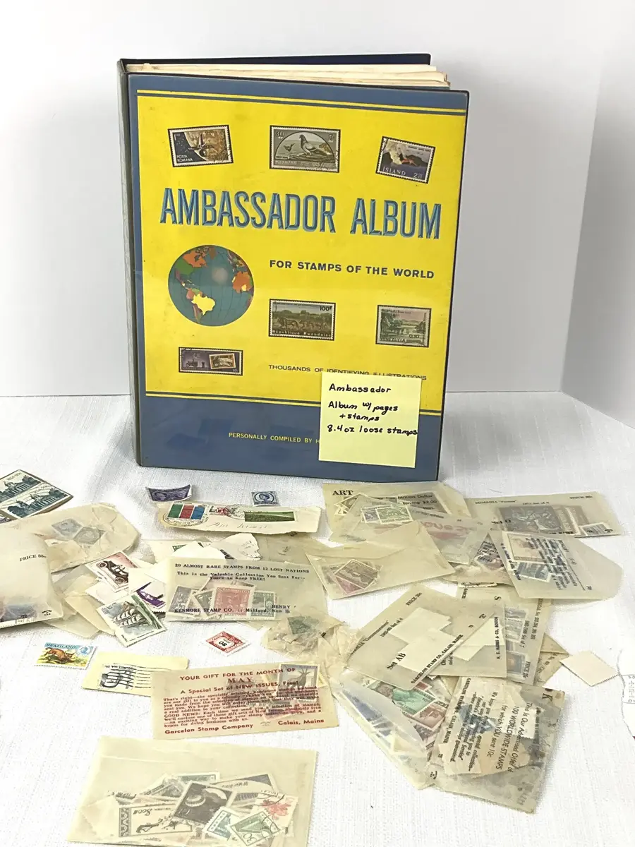 Ambassador Album Stamps of the World, Vintage Worldwide Stamp Collection, Foreign Covers, Loose stps