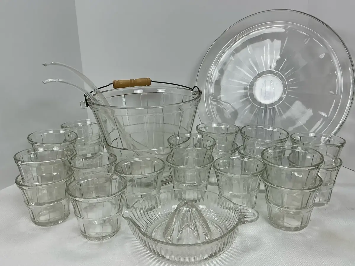 Glass Basket Punch Set