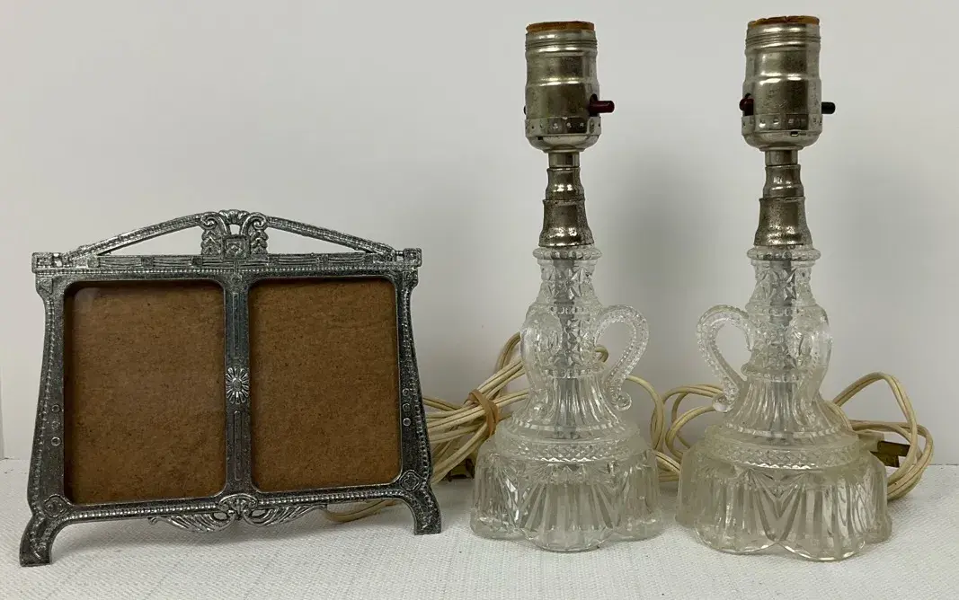 Pressed Glass Lamps & Double Frame