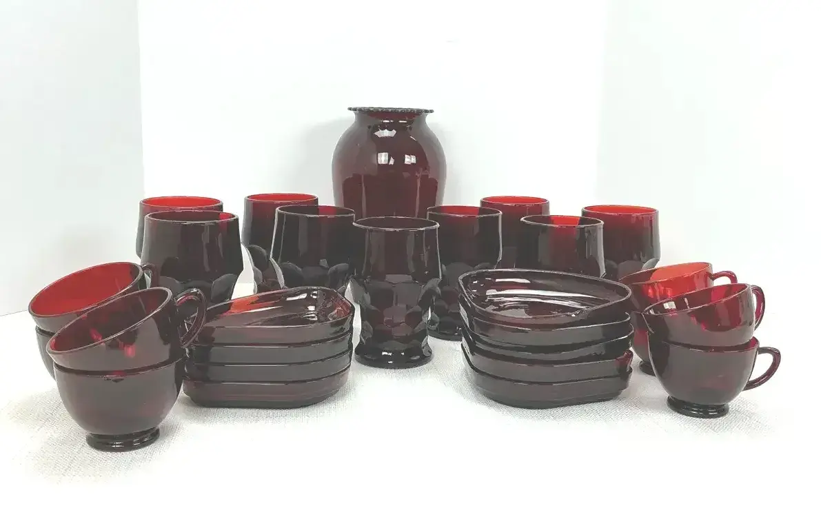 Anchor Hocking Ruby Glassware and Apron 