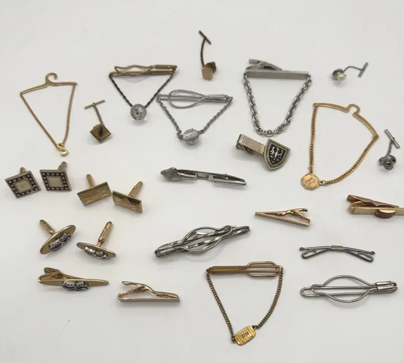 Vintage Men's Tie Clips, Chain Tie Bars, Tie Tacks & Cufflinks, Comedy Tragedy Masks, Monogram, Gold