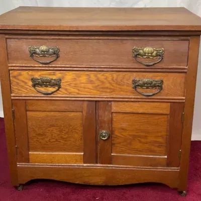 Antique Oak Washstand with Ornate Pulls