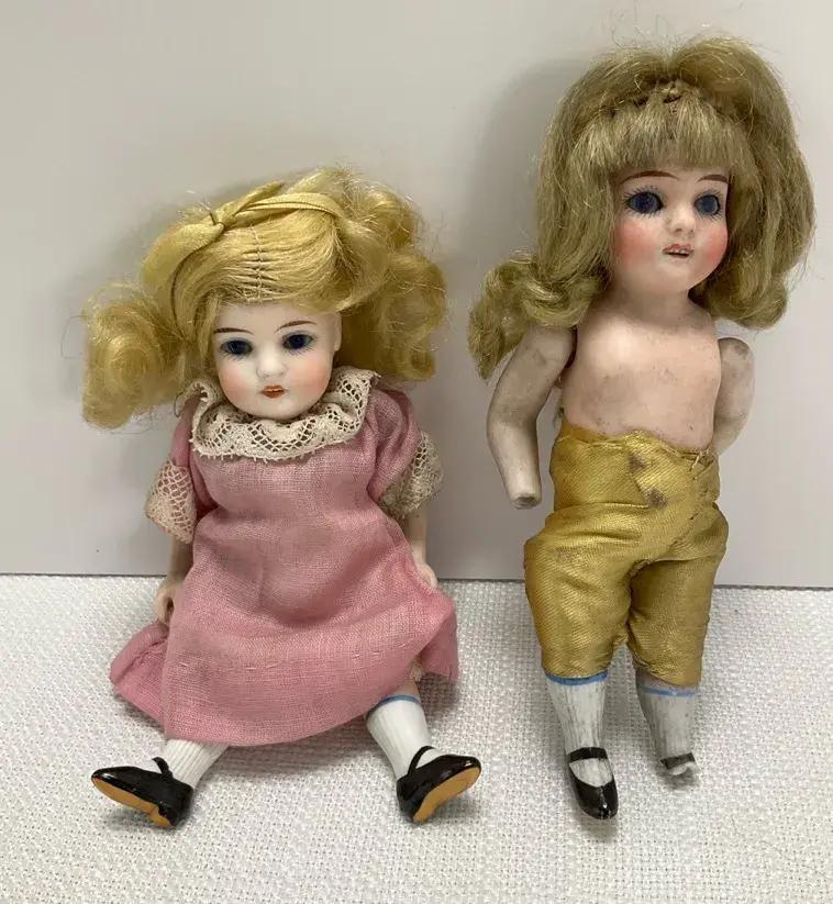 Pair of Antique Bisque Mignonette Dolls