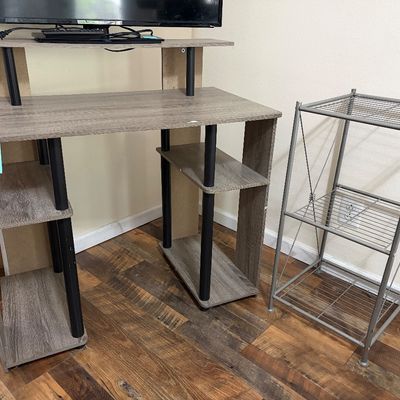 Sale Photo Thumbnail #204: Desk: 35.5” wide x 36” tall x 20” deep
Metal stand: 14.5” wide x 30.5” tall x 14.5” deep
