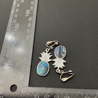 Vintage Silver Tone Abalone Shell Pineapple Clip-On Earrings