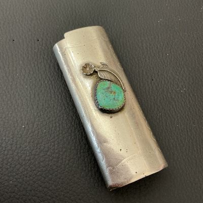 Vintage Southwestern Sterling Silver Plated & Turquoise Bic Lighter Case