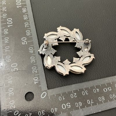 Vintage Silver-Tone Wreath Brooch with White and Yellow Stones