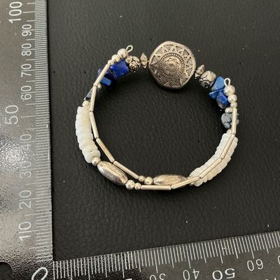 Southwestern Style Lapis and White Stone Wrap Bracelet