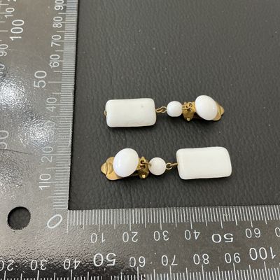 Vintage White Milk Glass Dangle Clip-On Earrings