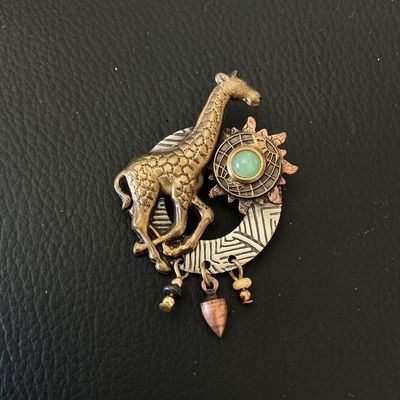 Vintage Mixed Metal Giraffe Brooch with Charms