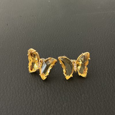 Gold-Tone Yellow Crystal Butterfly Stud Earrings