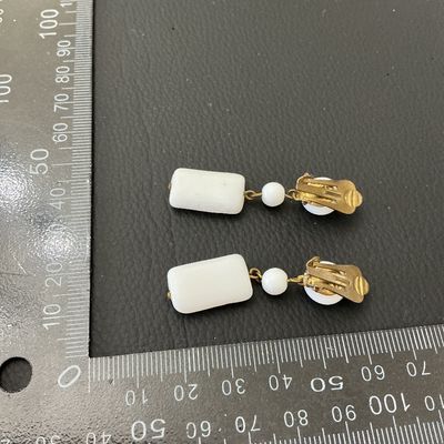 Vintage White Milk Glass Dangle Clip-On Earrings