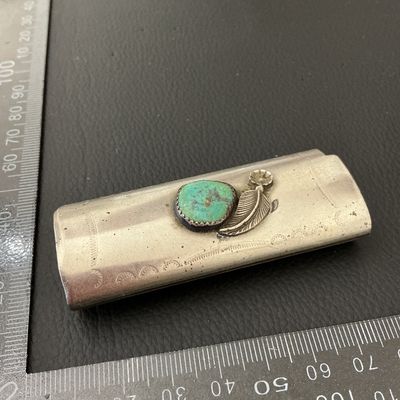 Vintage Southwestern Sterling Silver Plated & Turquoise Bic Lighter Case