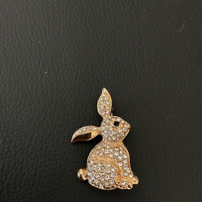 Gold-Tone Rhinestone Rabbit Brooch