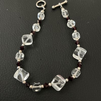 Clear and Red Beaded Toggle Bracelet