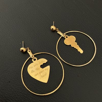 Gold-Tone Hoop Dangle Earrings with Heart and Key Charms
