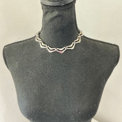 Vintage Monet Silver-Tone Chevron Link Choker Necklace