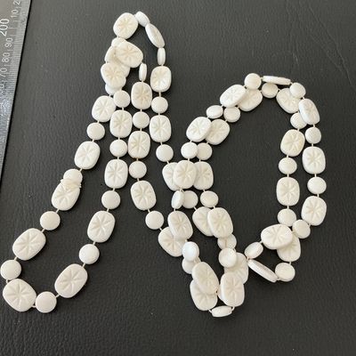 Vintage Carved White Bovine Bone Starburst Bead Necklace