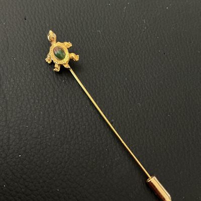 Vintage Gold-Tone Turtle Stick Pin with Green Cabochon