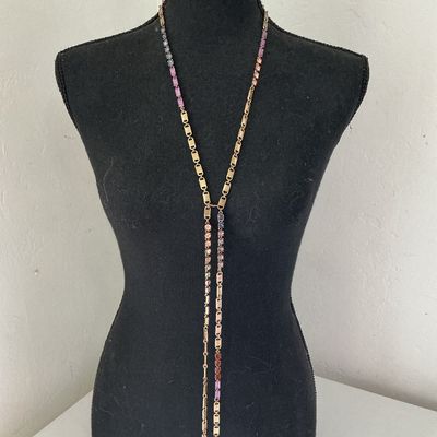Stella & Dot Gold-Tone Multi-Color Rhinestone Lariat Necklace
