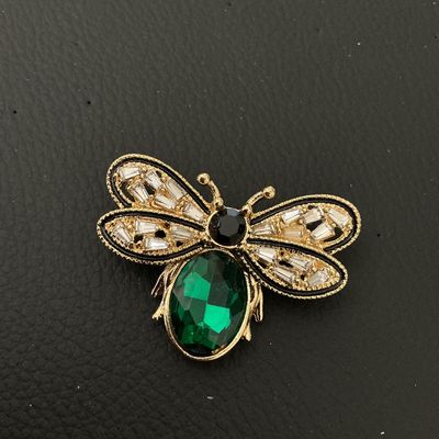 Gold-Tone Bumblebee Brooch with Green and Clear Rhinestones
