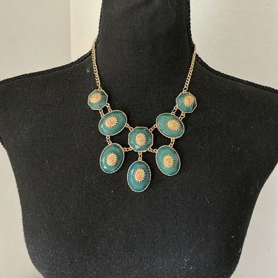 Gold-Tone and Teal Green Statement Bib Necklace