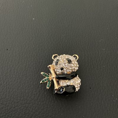 Rhinestone Panda Bear Brooch with Bamboo Accent