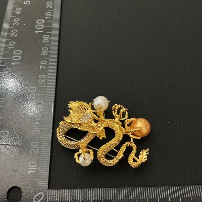 Vintage Gold-Tone Dragon Brooch with Faux Pearls and Rhinestones