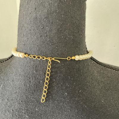 Vintage Faux Pearl Choker Necklace with Carved Floral Centerpiece