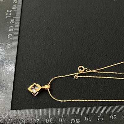 Gold-Tone Chain Necklace with Princess-Cut Clear Stone Pendant