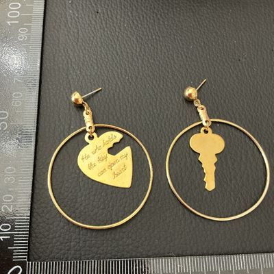 Gold-Tone Hoop Dangle Earrings with Heart and Key Charms