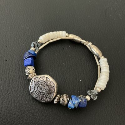 Southwestern Style Lapis and White Stone Wrap Bracelet