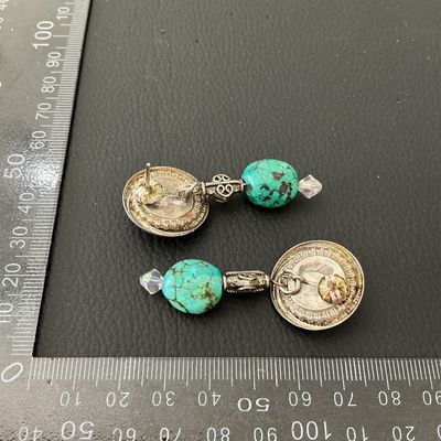 Vintage Silver Turquoise & Crystal Dangle Post Earrings