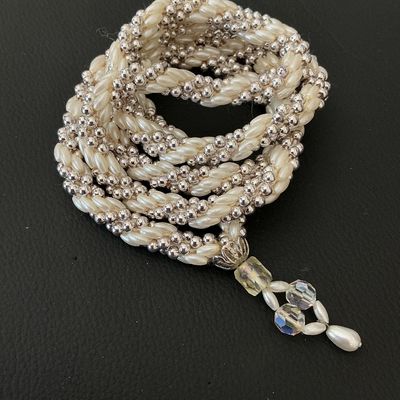 Vintage Beaded Rope Necklace with Crystal Pendant