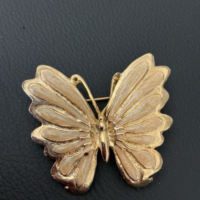 Vintage AJC Gold Tone Enamel Butterfly Brooch