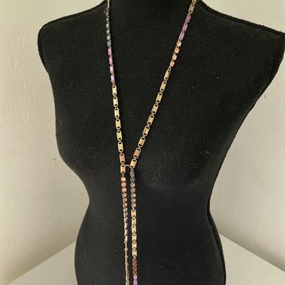 Stella & Dot Gold-Tone Multi-Color Rhinestone Lariat Necklace
