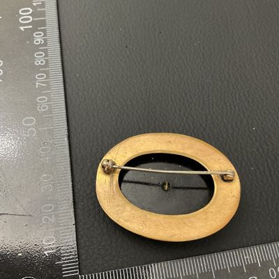 Antique Victorian Gold Tone Black Onyx & Seed Pearl Brooch