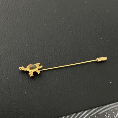 Vintage Gold-Tone Turtle Stick Pin with Green Cabochon