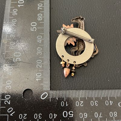 Vintage Mixed Metal Giraffe Brooch with Charms