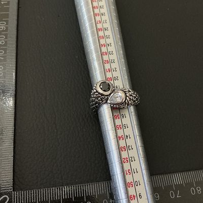Sterling Silver Bypass Ring with Black and Clear Stones