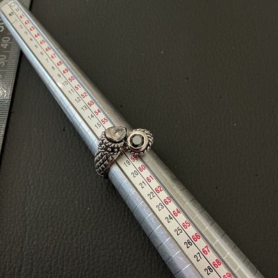 Sterling Silver Bypass Ring with Black and Clear Stones