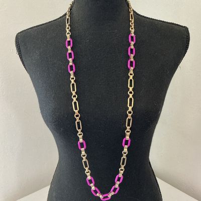 Banana Republic Gold-Tone and Pink Enamel Link Necklace
