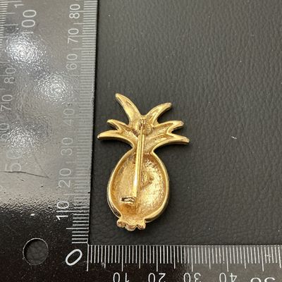 Vintage Gold Tone and Green Enamel Pineapple Brooch