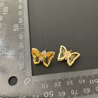 Gold-Tone Yellow Crystal Butterfly Stud Earrings