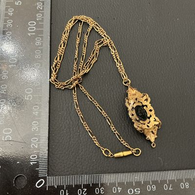 Vintage Gold-Tone Filigree Pendant Necklace with Black Cabochon