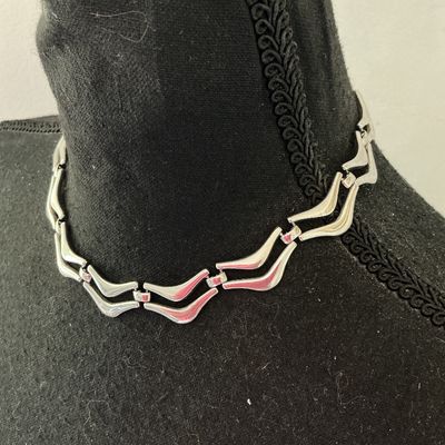 Vintage Monet Silver-Tone Chevron Link Choker Necklace